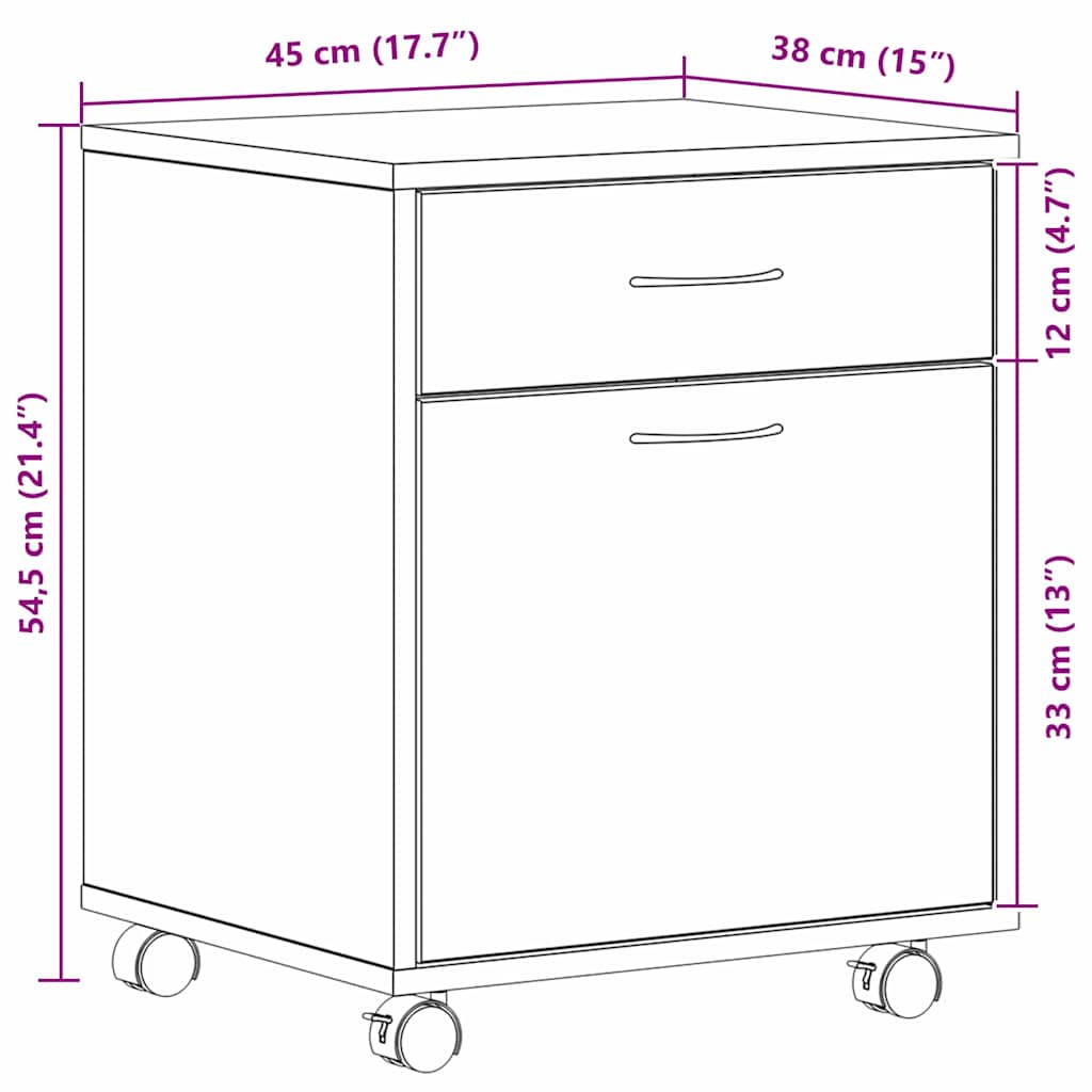 Cabinet roulant vidaXL en chêne noir 45x38x54 cm en bois d'ingénierie