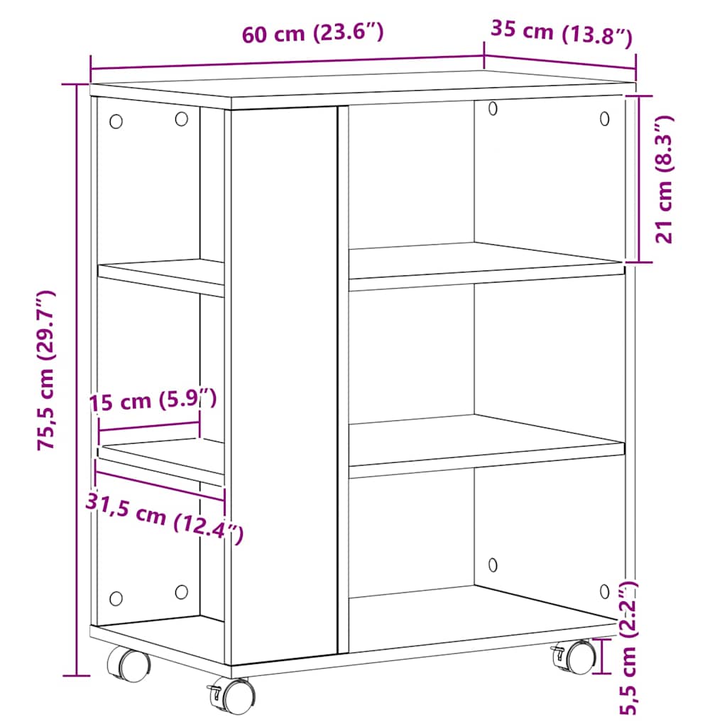 Meuble de rangement avec roue Chêne noir 60 x 35 x 75 cm - XIOS