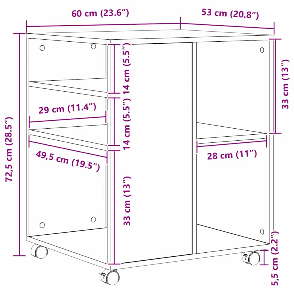 Meuble de rangement avec roue Chêne noir 60 x 53 x 72.5 cm - XIOS