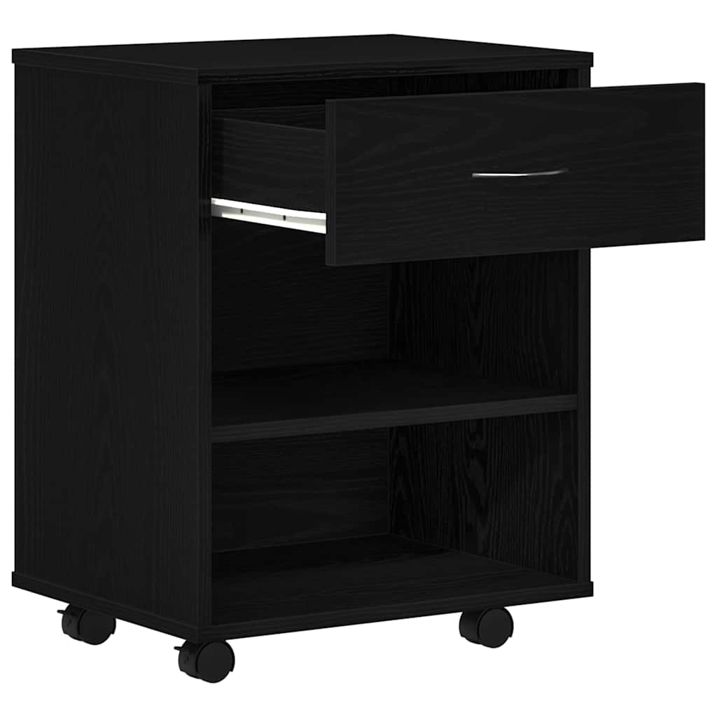 Meuble de rangement sur roulettes en chêne noir 46x36x59 cm en bois d'ingénierie
