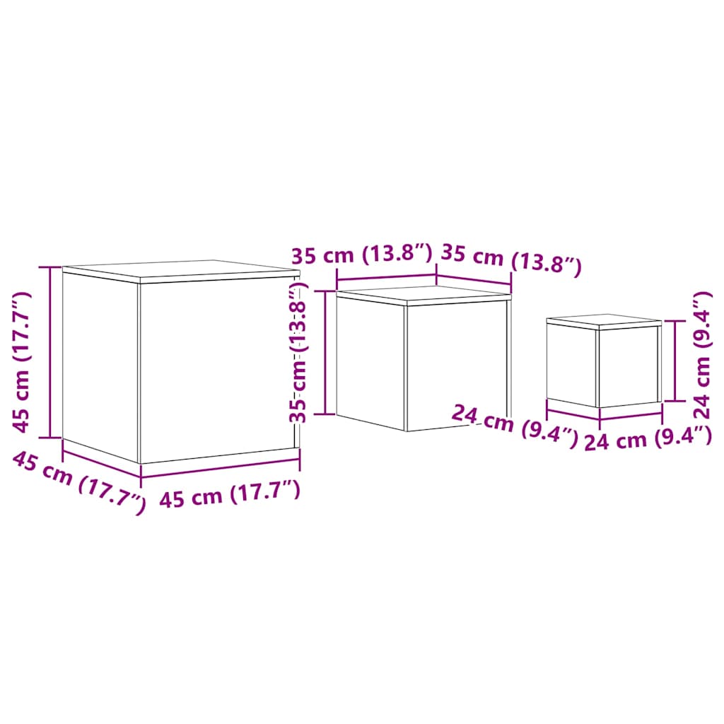 Table Gigogne 3 pcs Chêne noir 45 x 45 x 45 cm - XIOS