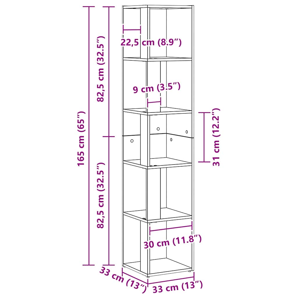 Meuble d'angle vidaXL Noir Chêne 33x33x164,5 cm en bois d'ingénierie