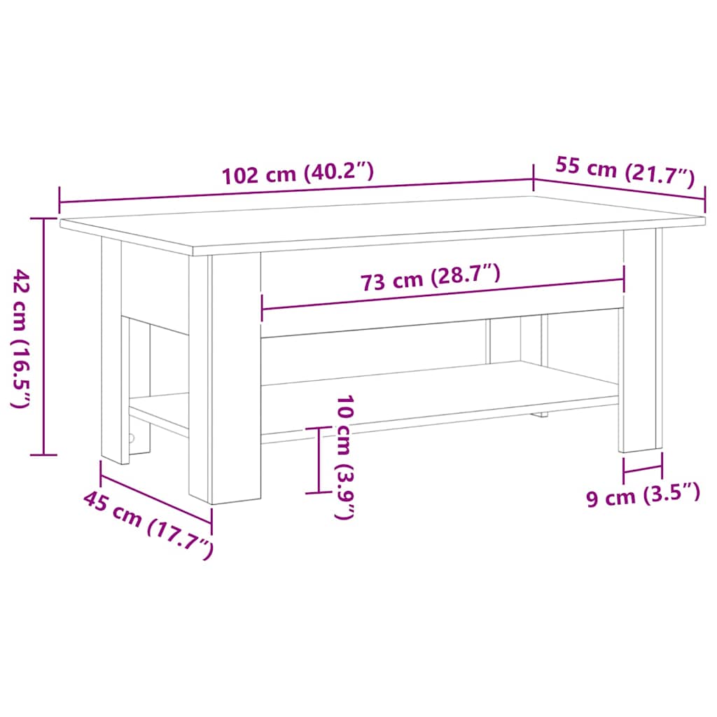 Table basse Chêne noir 102 x 55 x 42 cm Bois d'ingénierie - XIOS