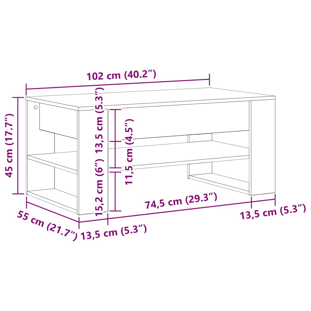 Table basse Chêne noir 102 x 55 x 45 cm Bois d'ingénierie - XIOS