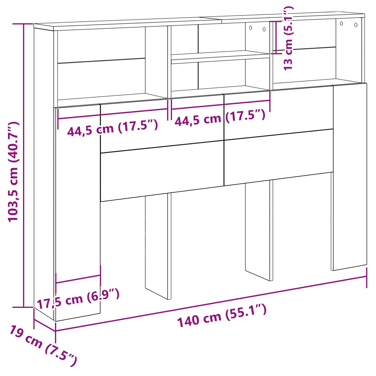 Cabinet de Tête de Lit Chêne noir 140 x 19 x 103,5 cm - XIOS