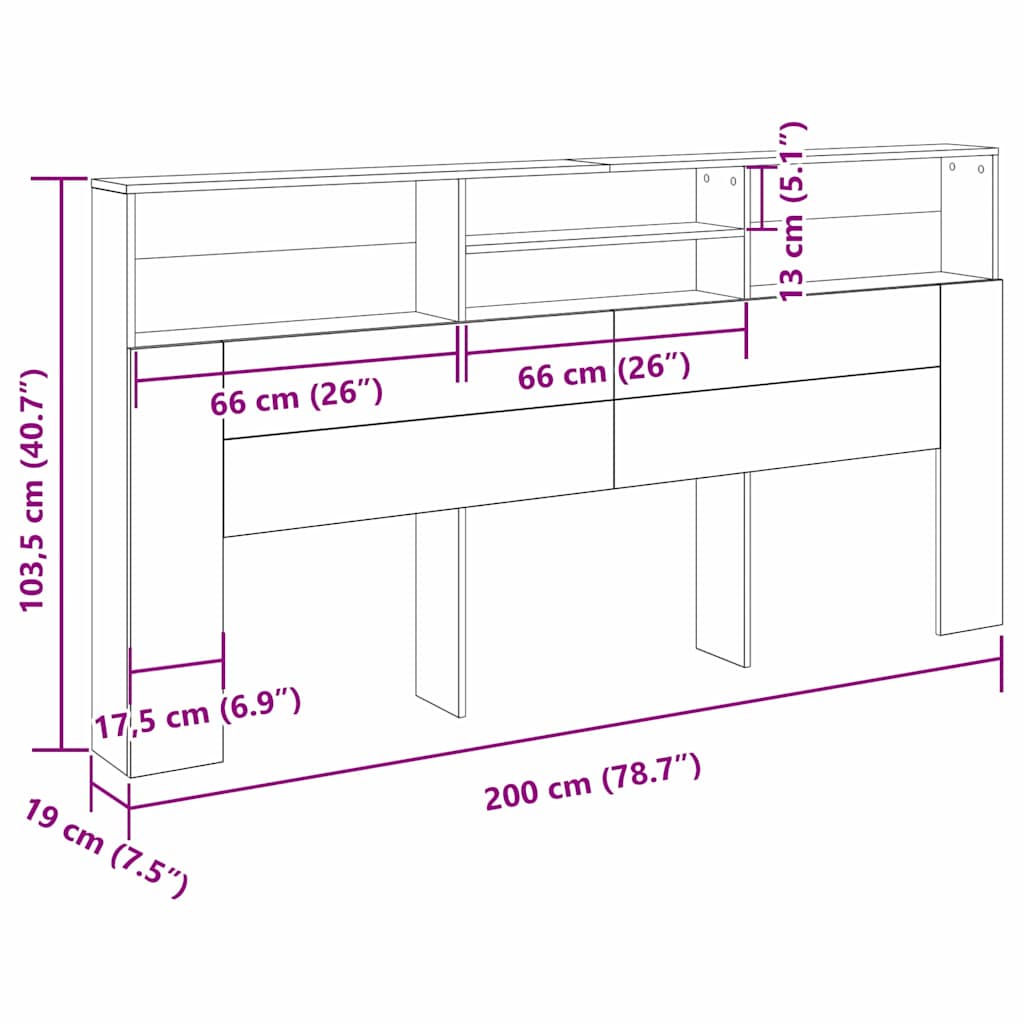 Cabinet de Tête de Lit Chêne noir 200 x 19 x 103.5 cm - XIOS