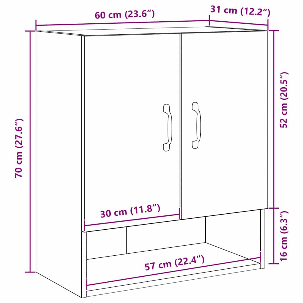 Armoire murale vidaXL Noir Chêne 60x30x70 cm en bois d'ingénierie