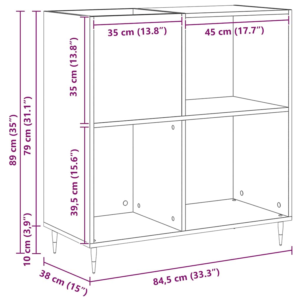Meuble à vinyles avec étagère chêne artisanal 85 x 38 x 89 cm - XIOS