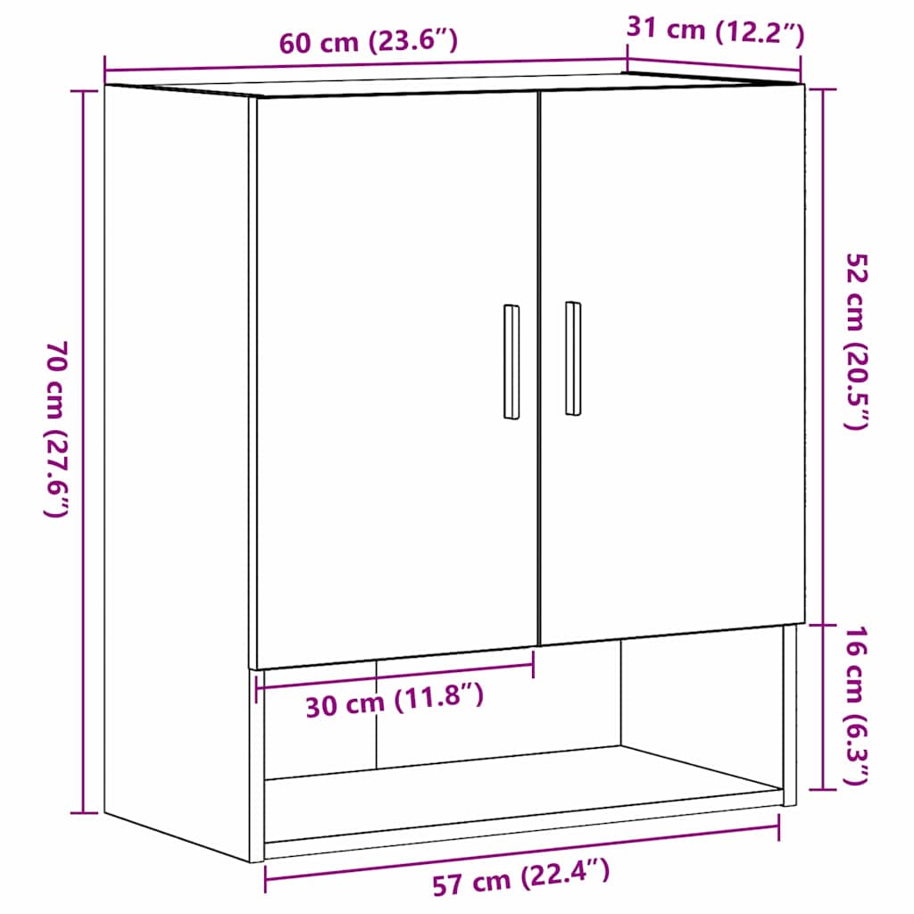 Armoire murale vidaXL en chêne noir 60x31x70 cm en bois d'ingénierie