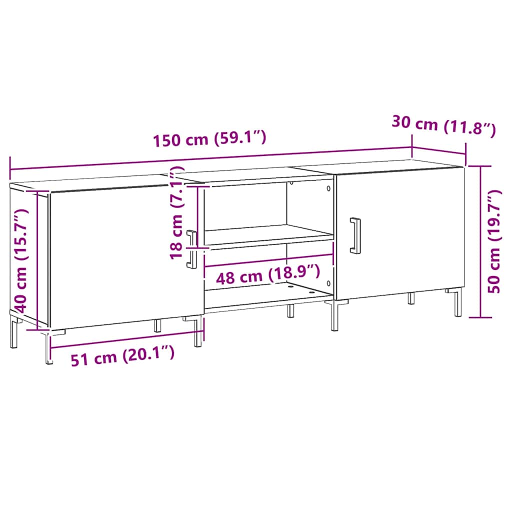 Meuble TV Chêne noir 150 x 30 x 50 cm Bois d'ingénierie - XIOS