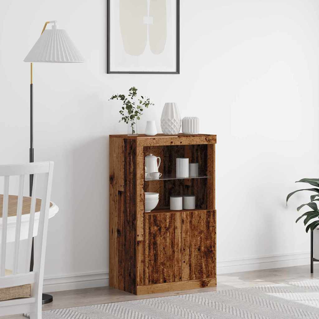 Buffet vidaXL avec lumières LED en bois vieilli 60,5x37x100 cm