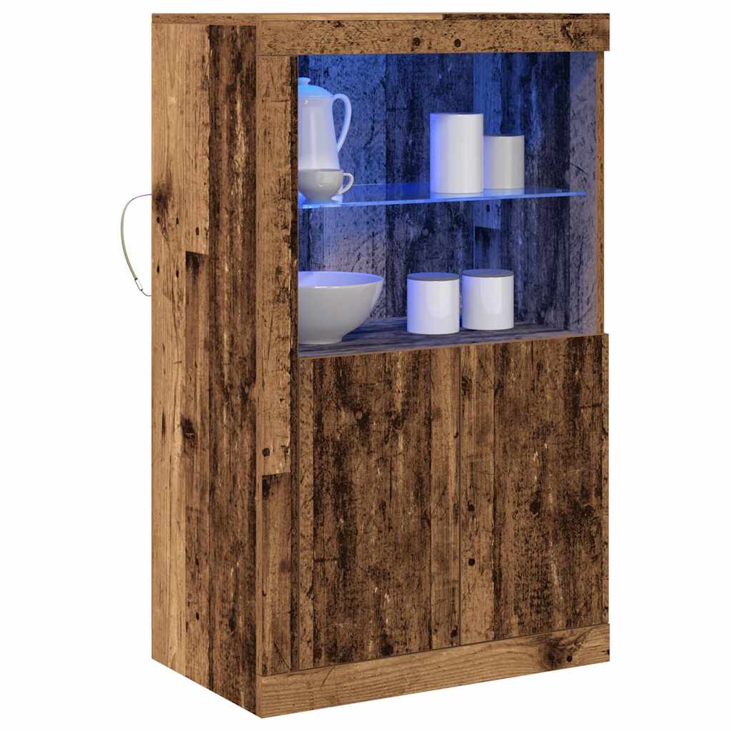 Buffet vidaXL avec lumières LED en bois vieilli 60,5x37x100 cm
