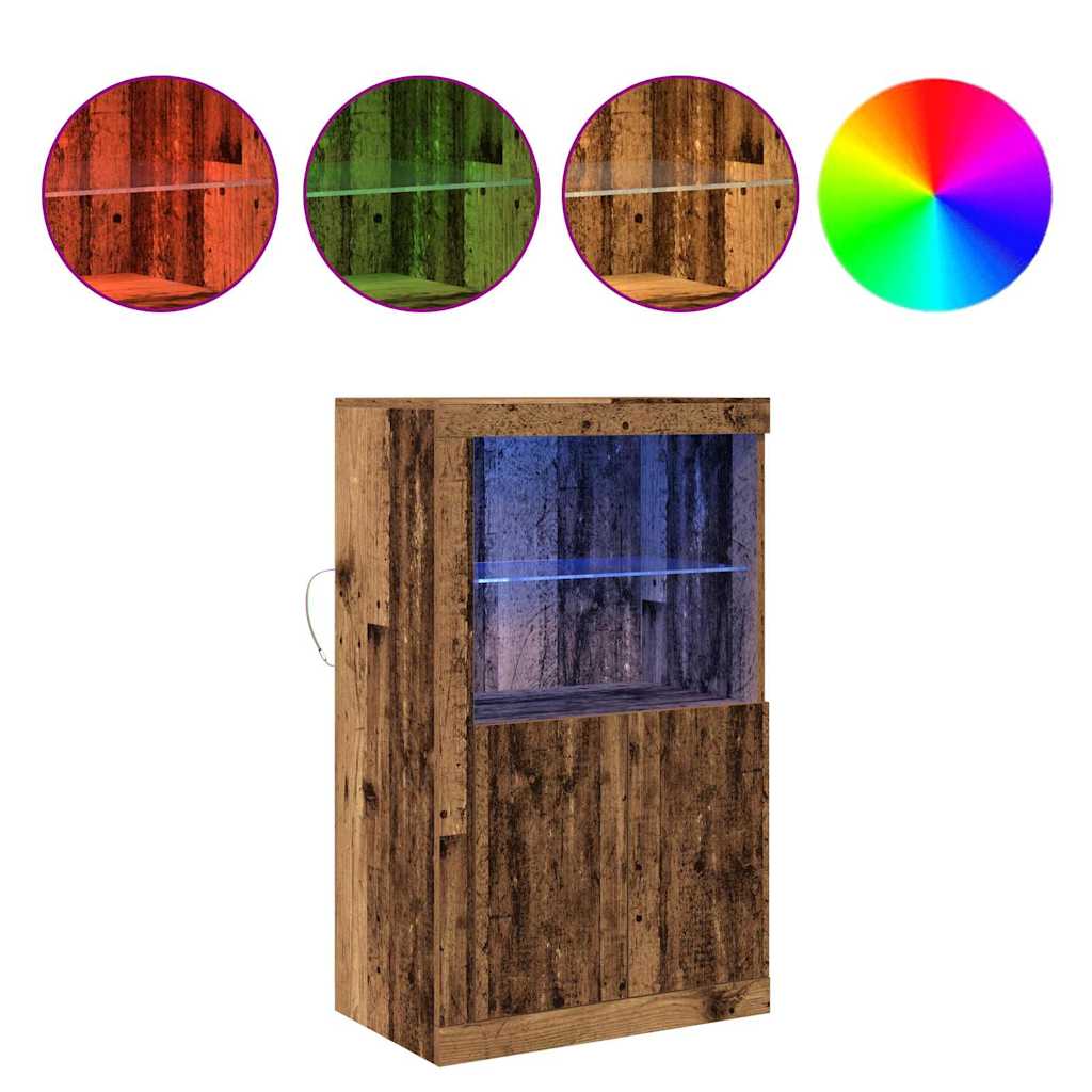 Buffet vidaXL avec lumières LED en bois vieilli 60,5x37x100 cm
