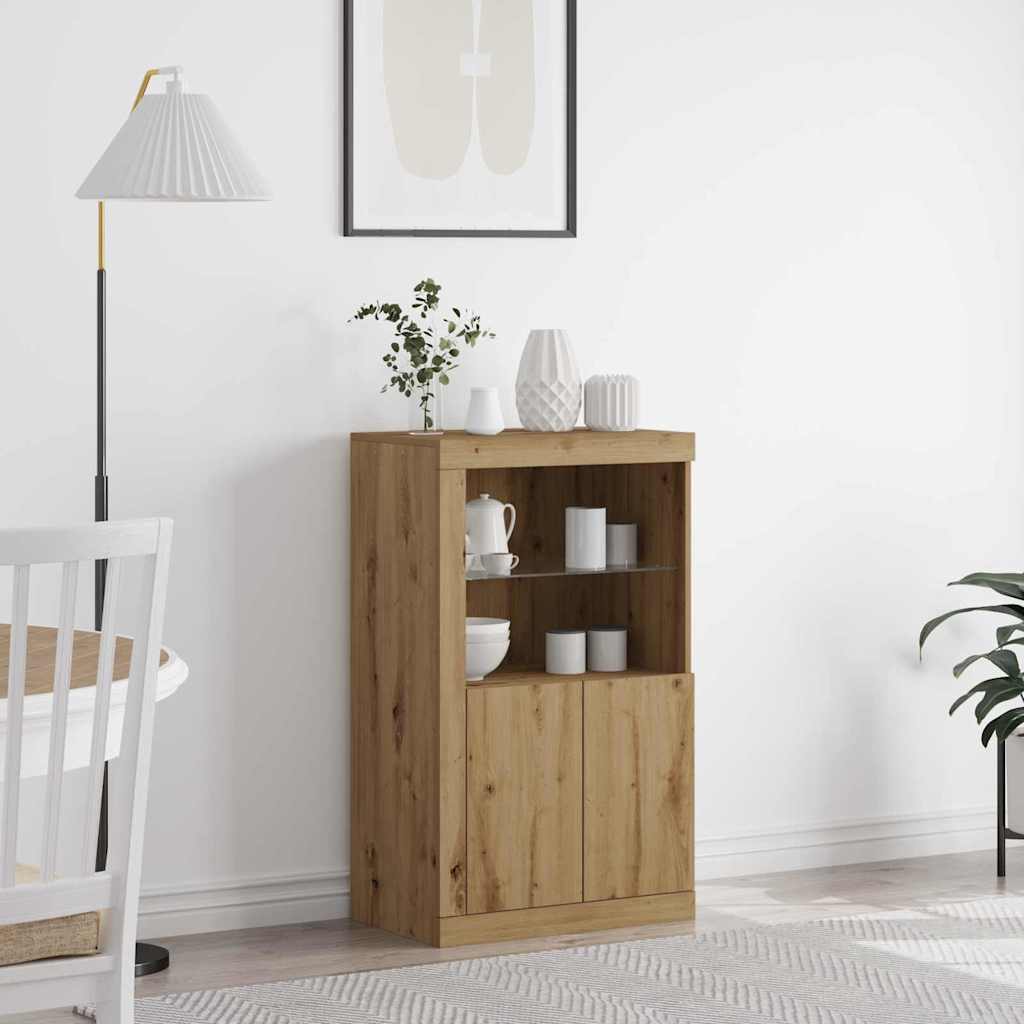 Buffet vidaXL avec lumières LED Chêne artisan 60,5x37x100 cm