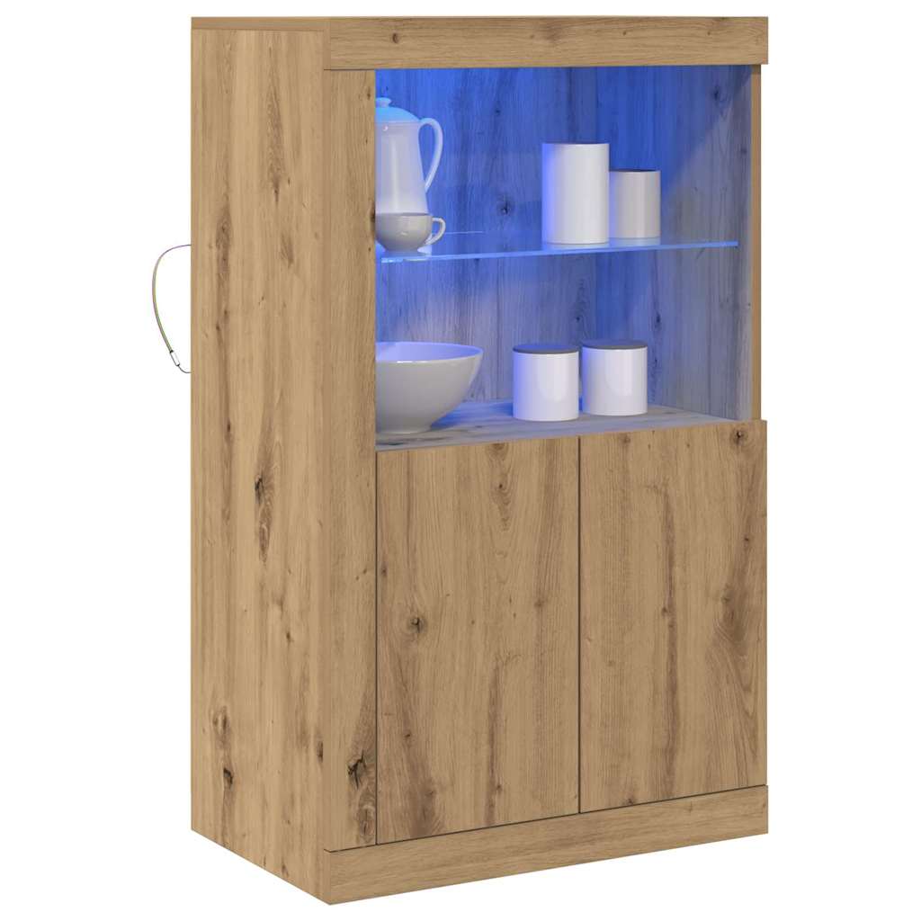 Buffet vidaXL avec lumières LED Chêne artisan 60,5x37x100 cm