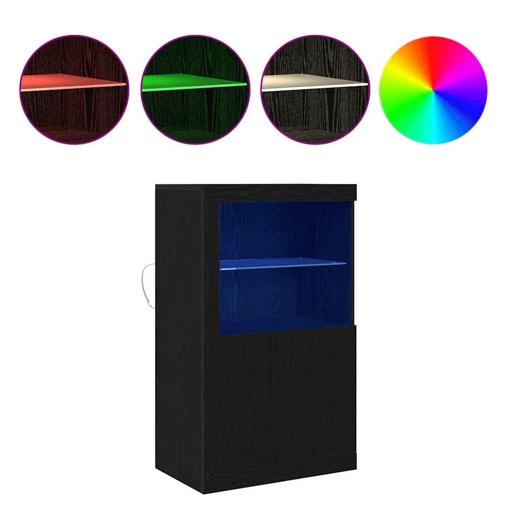 Buffet vidaXL avec lumières LED Chêne noir 60,5x37x100 cm