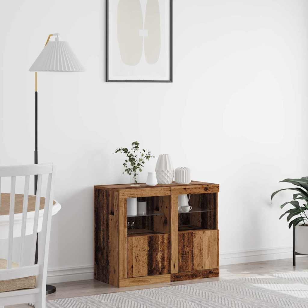Armoires latérales avec lumières LED 2 pcs Bois ancien 41x37x67 cm