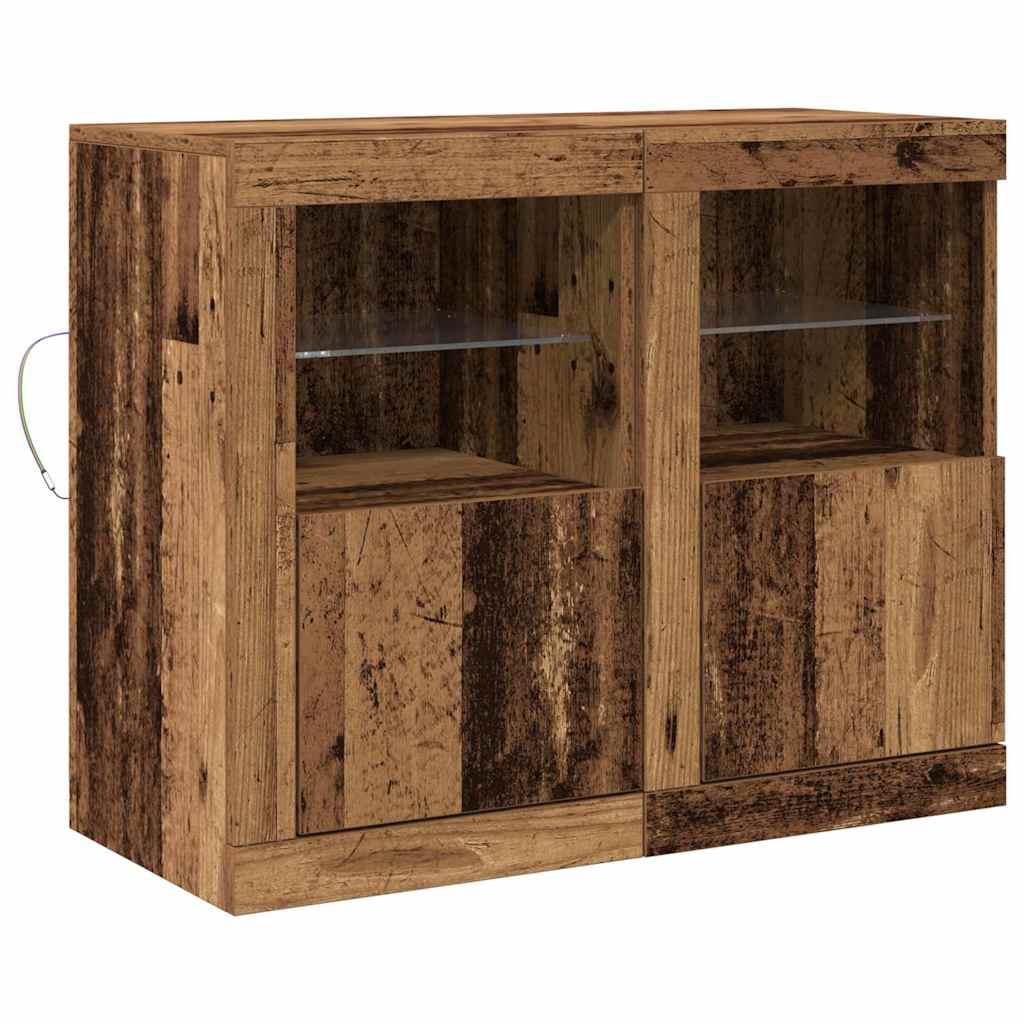 Armoires latérales avec lumières LED 2 pcs Bois ancien 41x37x67 cm
