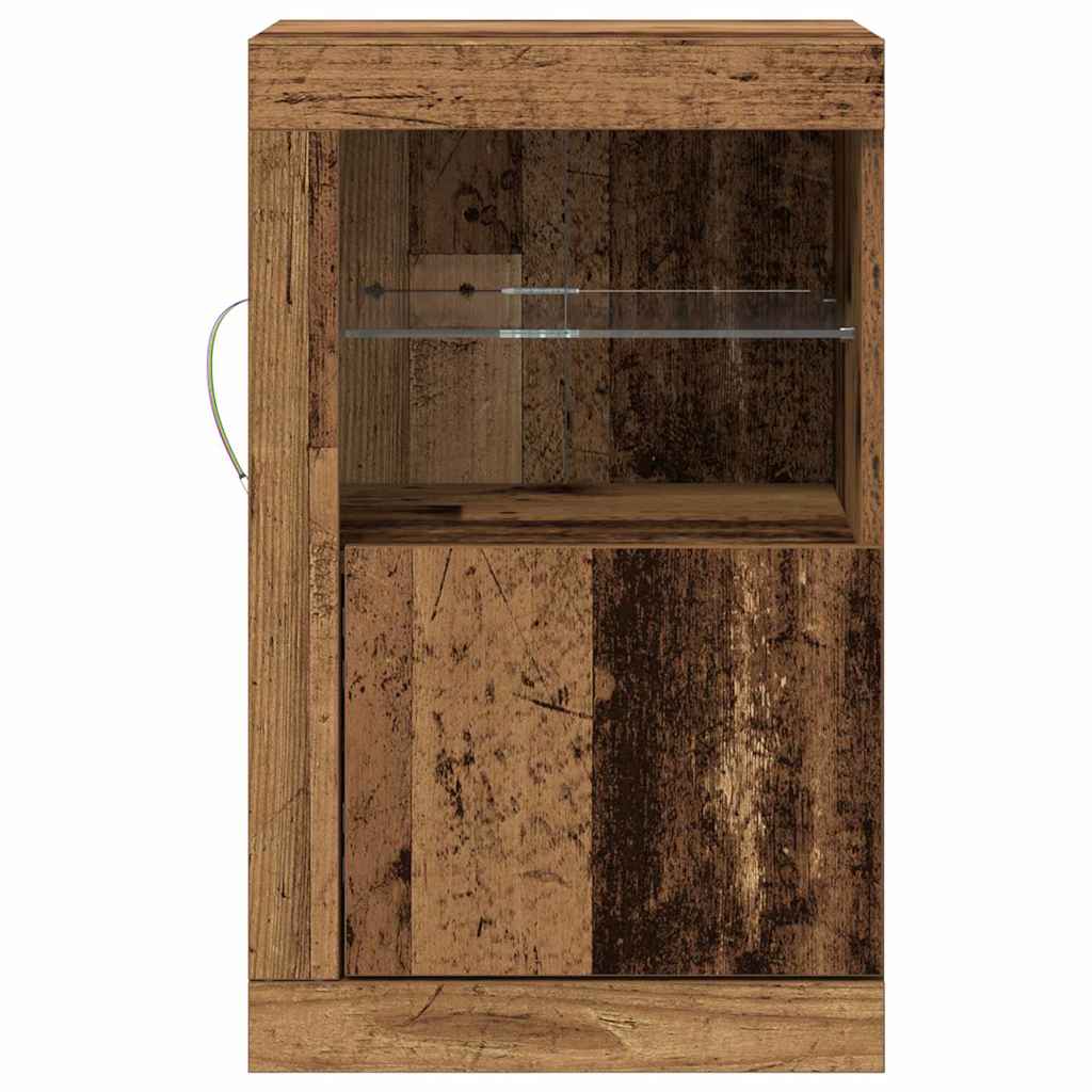 Armoires latérales avec lumières LED 2 pcs Bois ancien 41x37x67 cm
