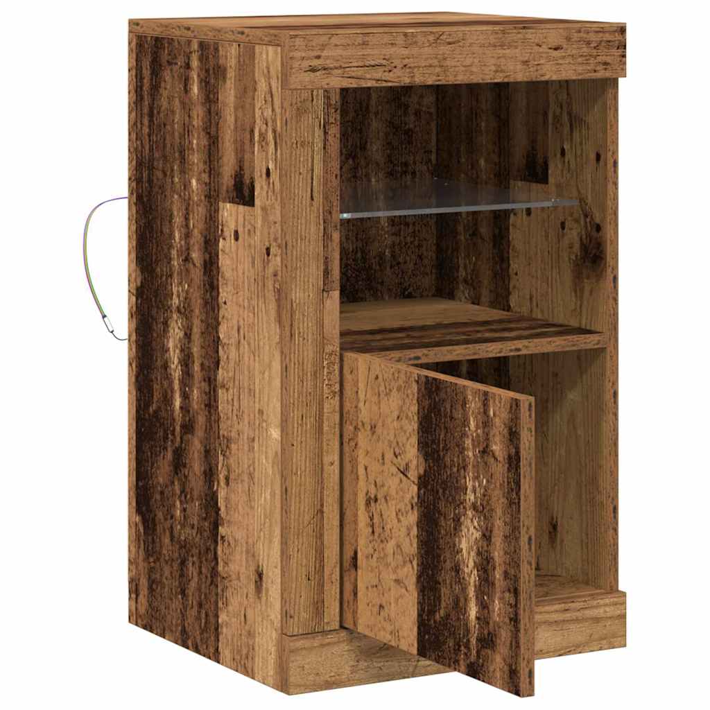 Armoires latérales avec lumières LED 2 pcs Bois ancien 41x37x67 cm