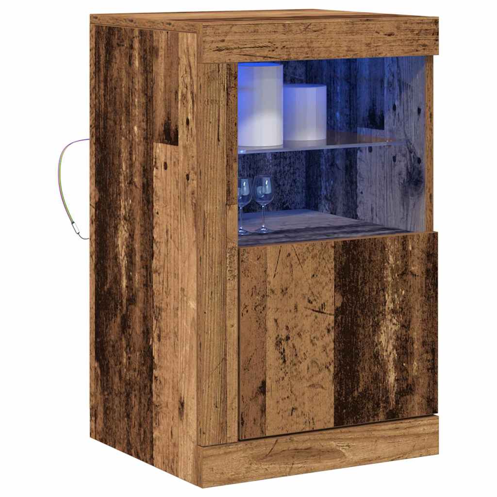 Armoires latérales avec lumières LED 2 pcs Bois ancien 41x37x67 cm