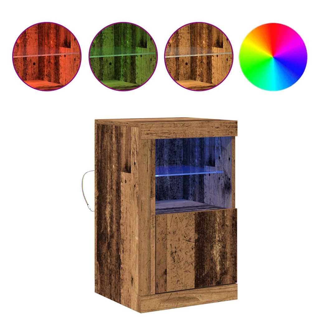 Armoires latérales avec lumières LED 2 pcs Bois ancien 41x37x67 cm