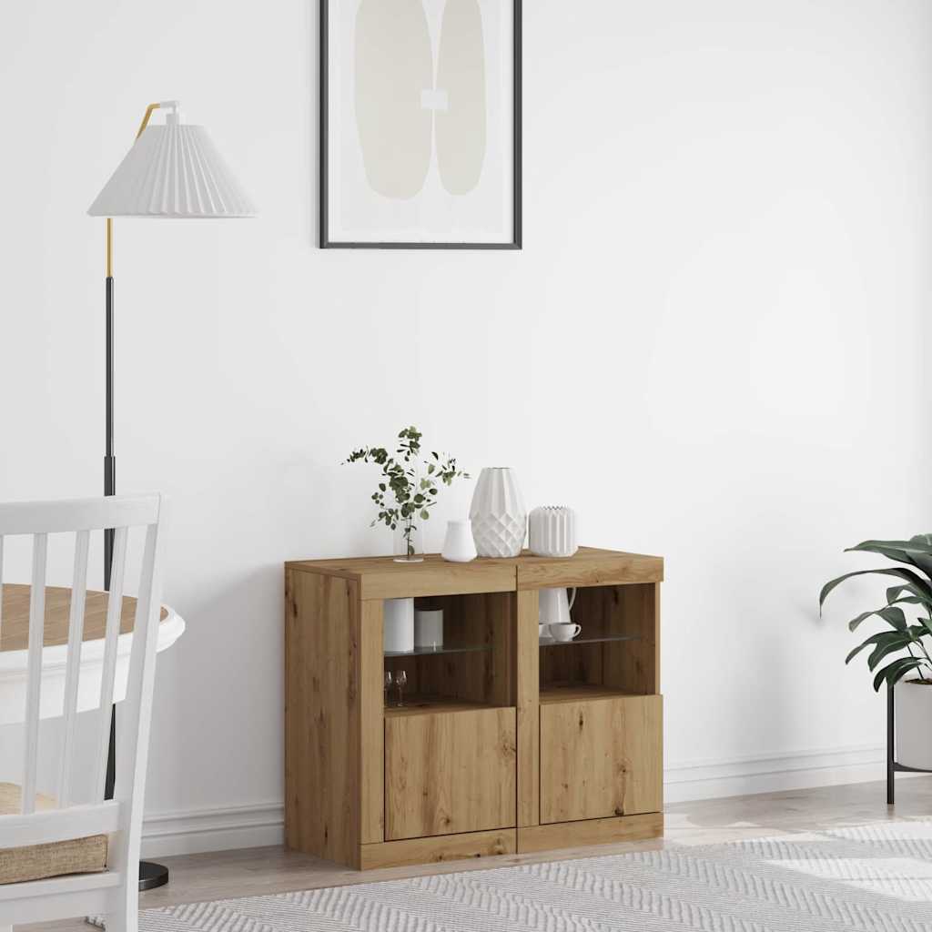 Buffets avec éclairage LED 2 pcs Chêne artisanal 41x37x67 cm