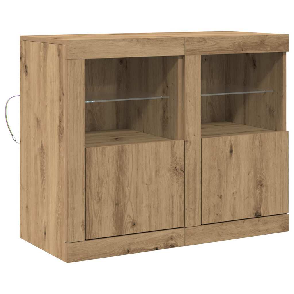 Buffets avec éclairage LED 2 pcs Chêne artisanal 41x37x67 cm