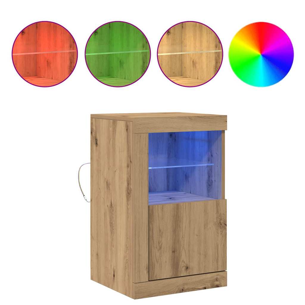 Buffets avec éclairage LED 2 pcs Chêne artisanal 41x37x67 cm