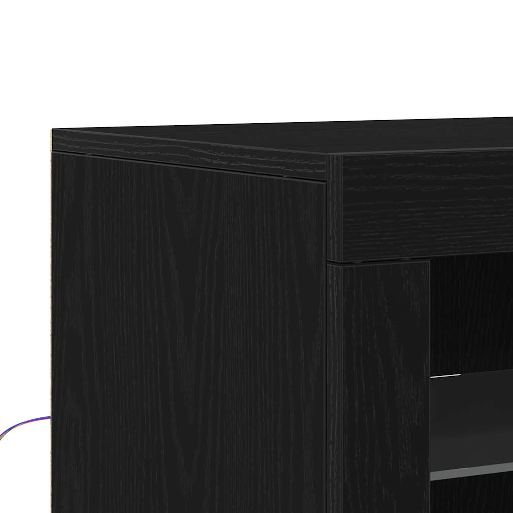 Armoires de côté avec lumières LED 2 pcs Chêne noir 41x37x67 cm