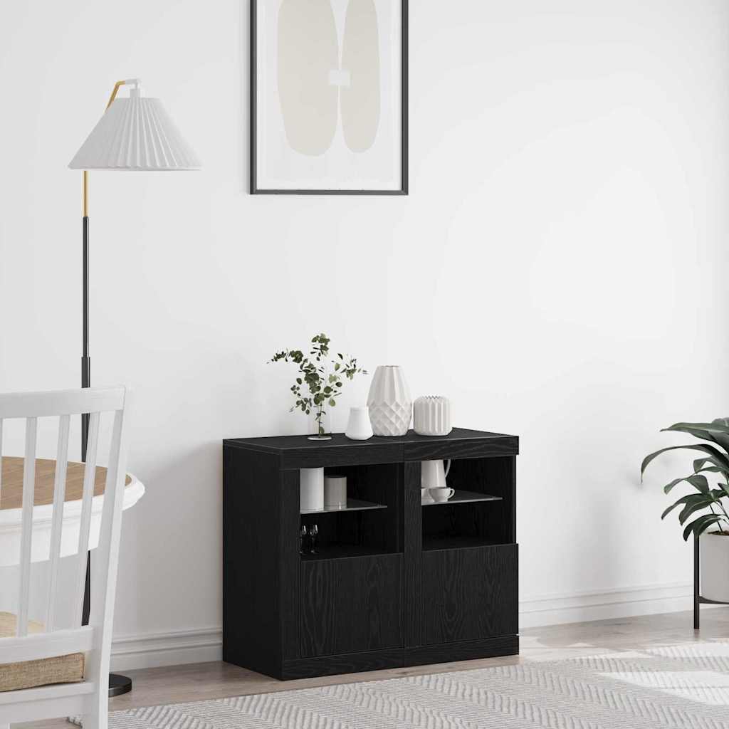 Armoires de côté avec lumières LED 2 pcs Chêne noir 41x37x67 cm