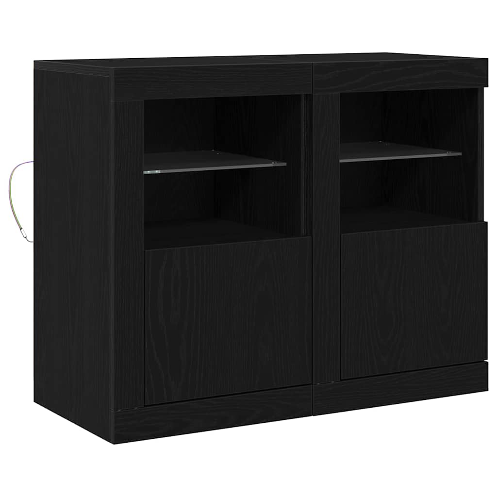 Armoires de côté avec lumières LED 2 pcs Chêne noir 41x37x67 cm