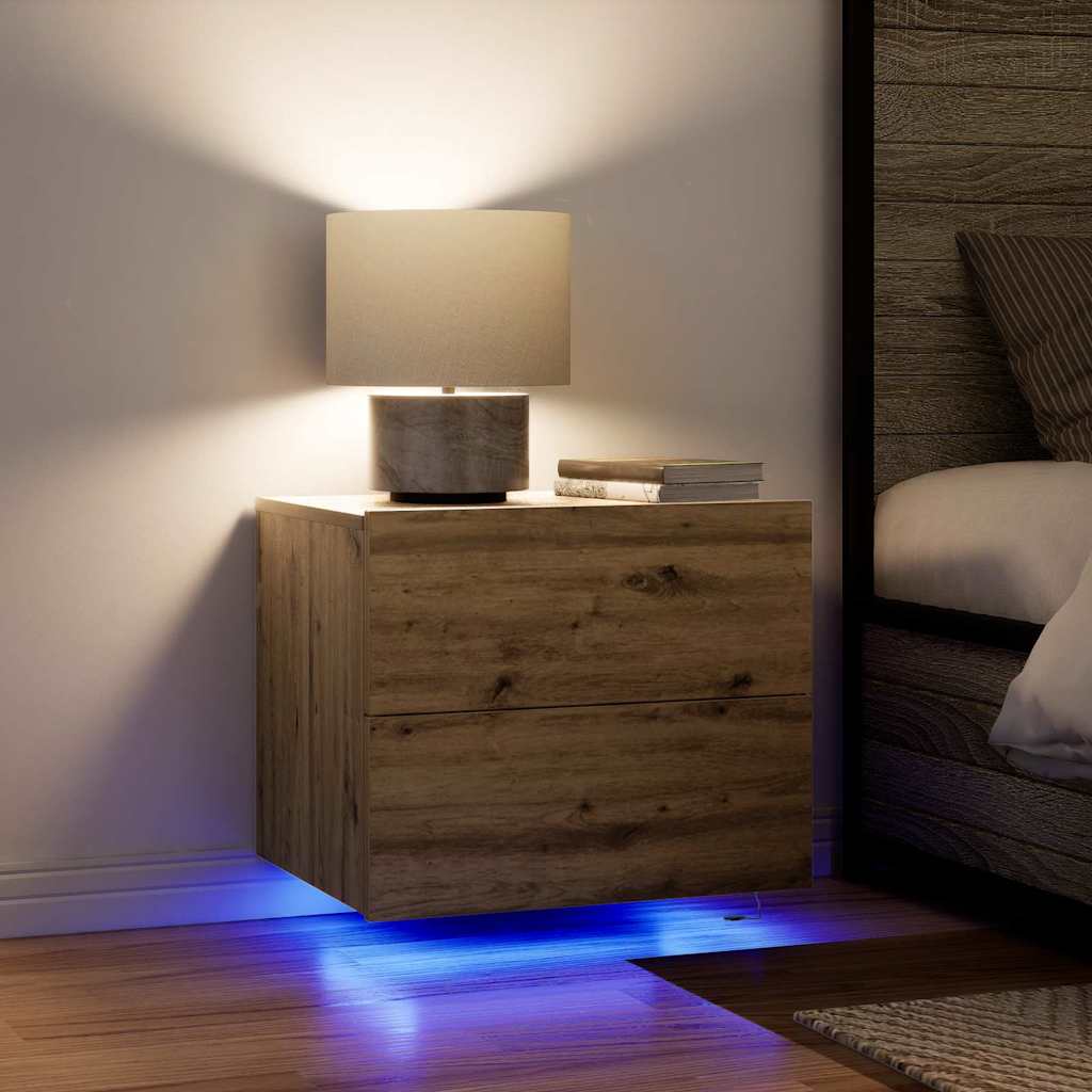 Cabinet de chevet mural chêne artisanal 50 x 39 x 41 cm