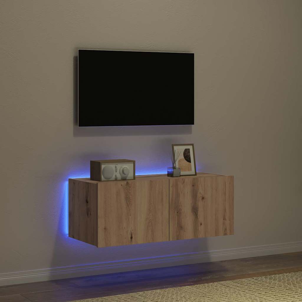 Meuble TV mural Montage mural chêne artisanal 80 x 35 x 31 cm - XIOS