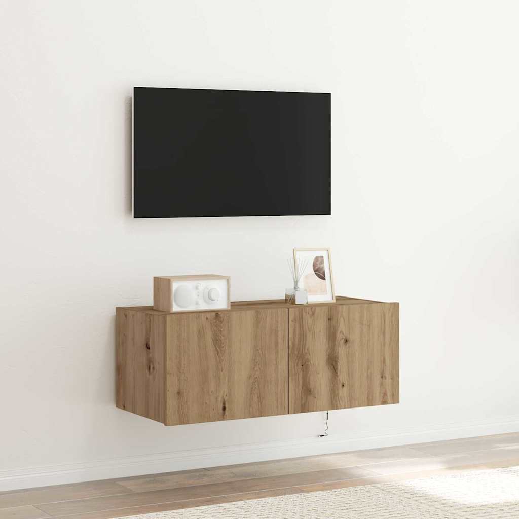 Meuble TV mural Montage mural chêne artisanal 80 x 35 x 31 cm - XIOS
