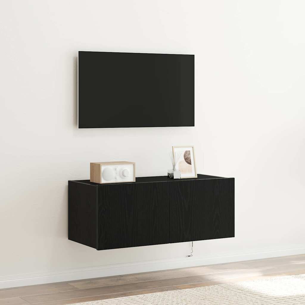Meuble TV mural Chêne noir 80 x 35 x 31 cm Bois d'ingénierie