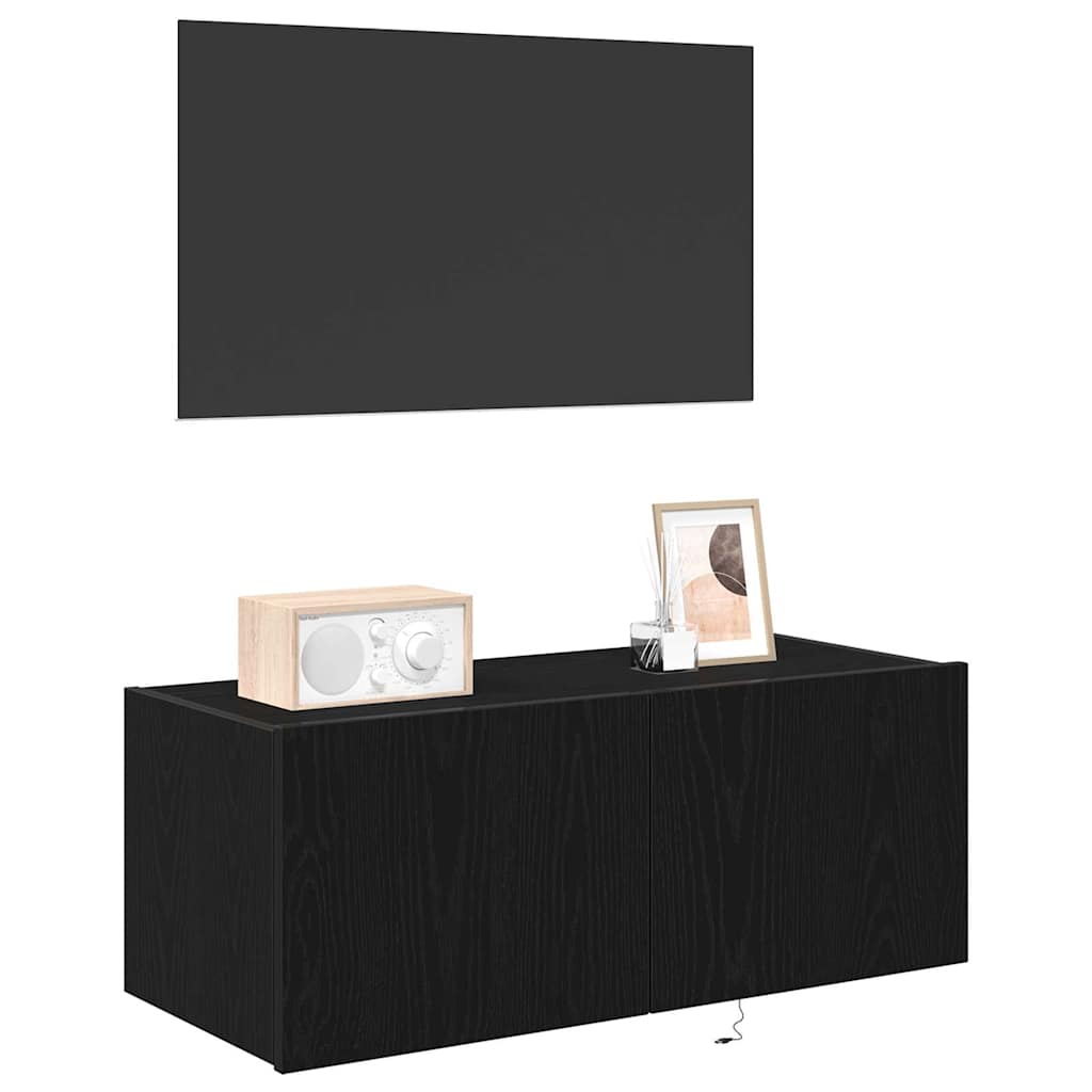 Meuble TV mural Chêne noir 80 x 35 x 31 cm Bois d'ingénierie