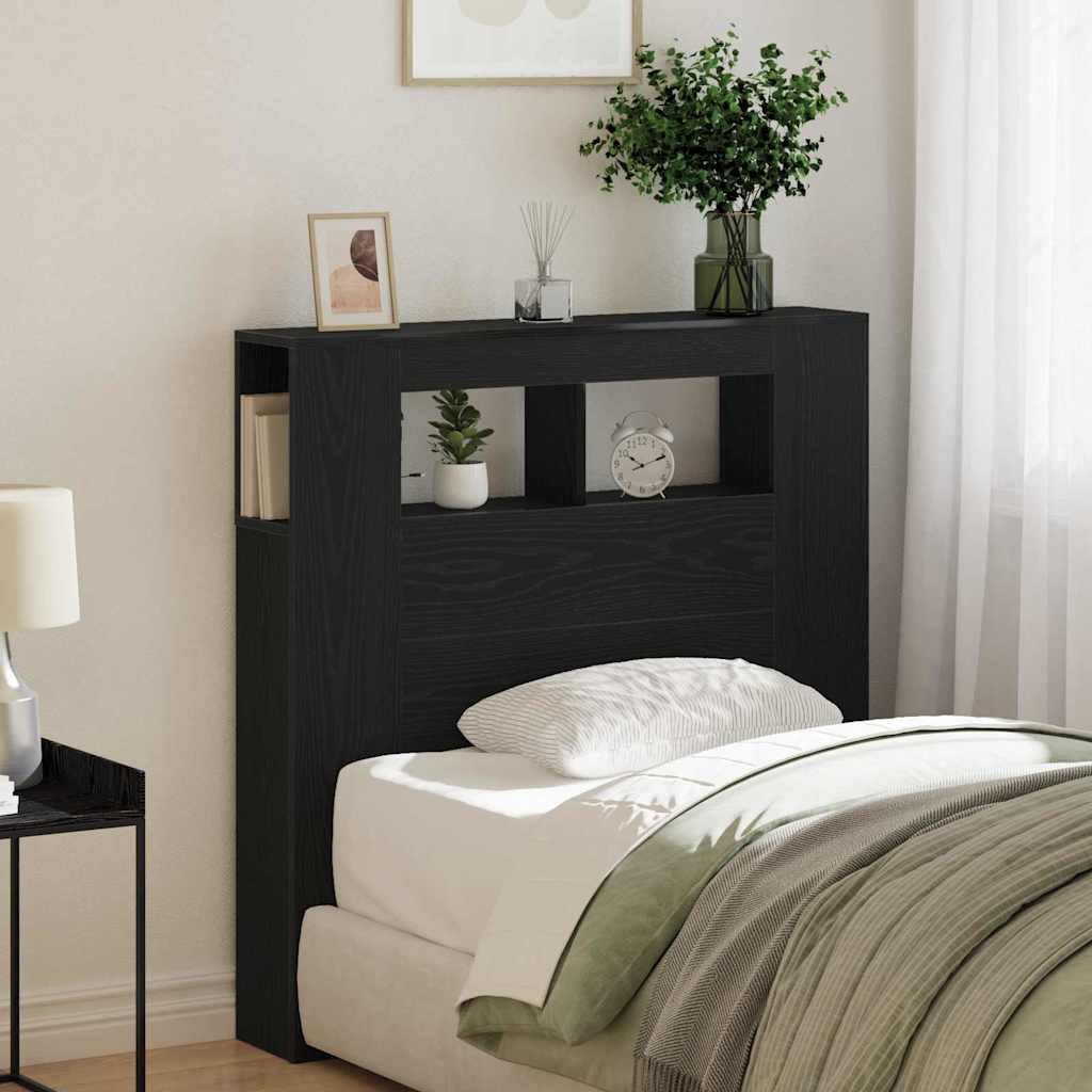 Tête de lit LED avec étagère Chêne noir 100 x 18.5 x 103.5 cm - XIOS