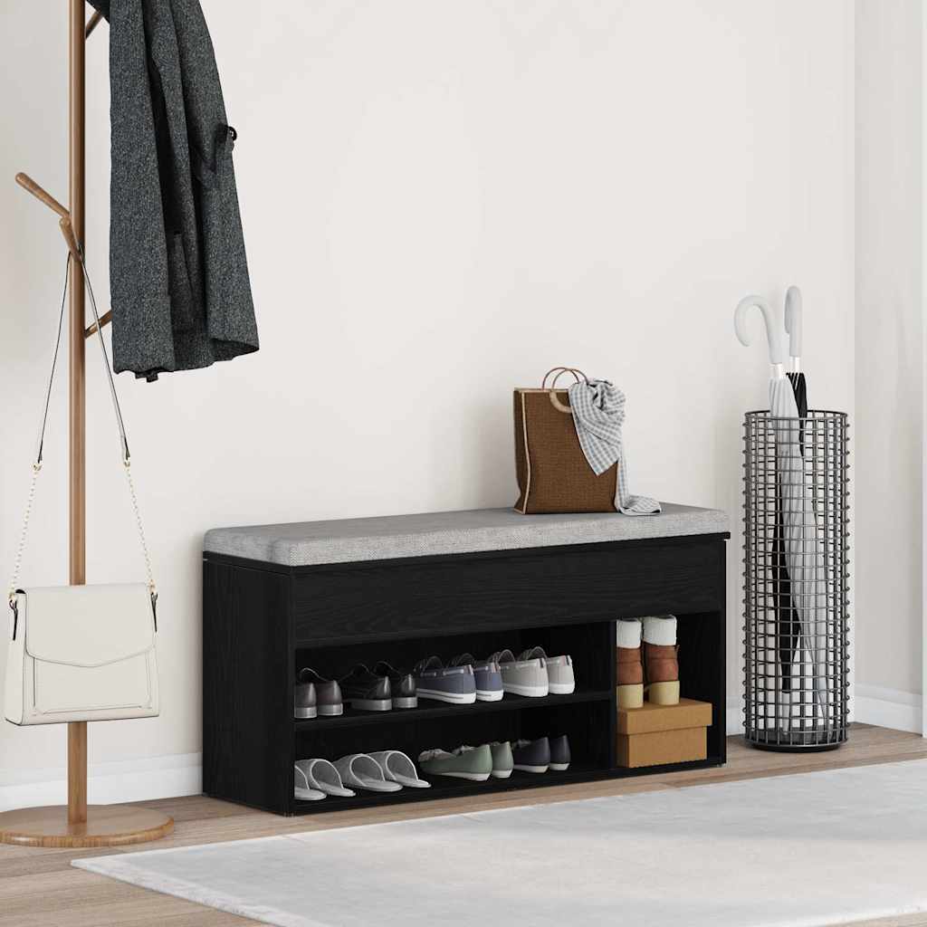 Banc à chaussures chêne noir 102x30,5x45 cm bois d'ingénierie - XIOS