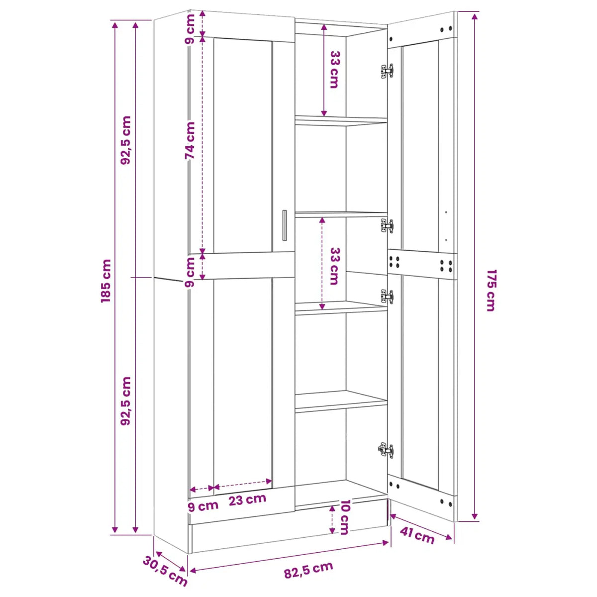 Bibliothèque 4 niveaux 82,5 x 30,5 x 185 cm Bois d’ingénierie - XIOS
