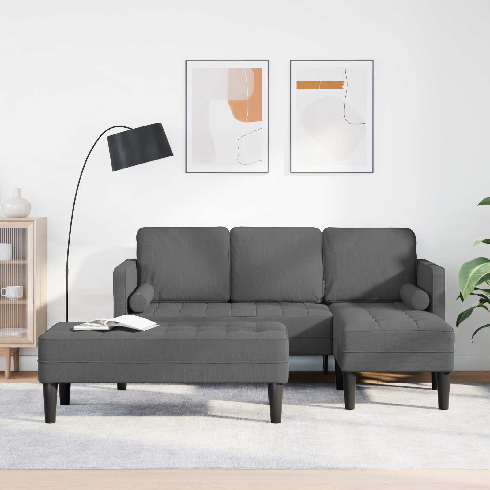 Ensemble de Canapés avec coussin 2 pcs Gris foncé Polyester - XIOS