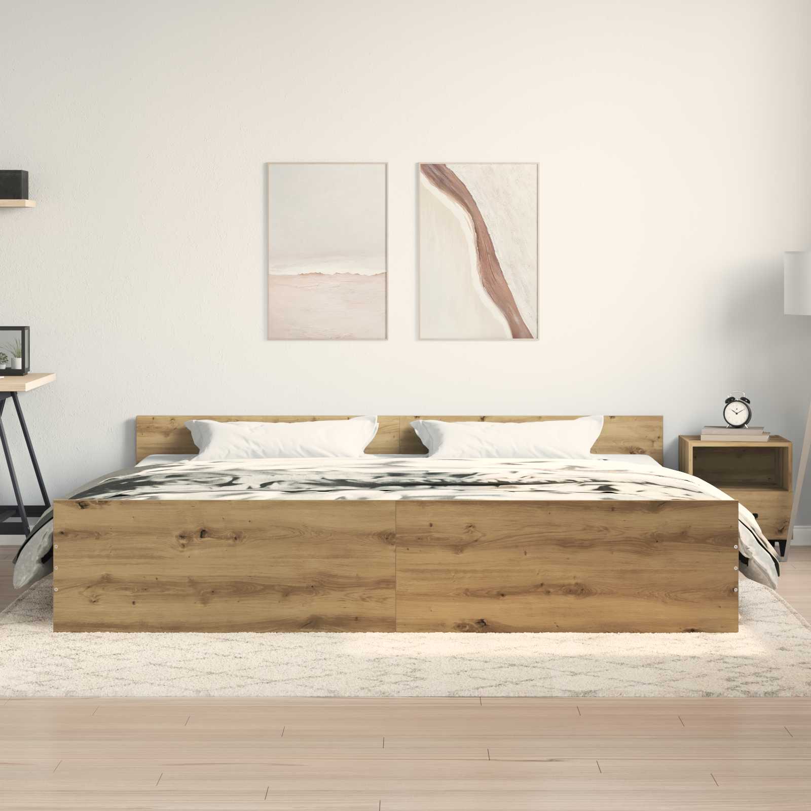 Cadre de lit avec tête de lit Chêne artisanal 203 x 203 x 50 cm