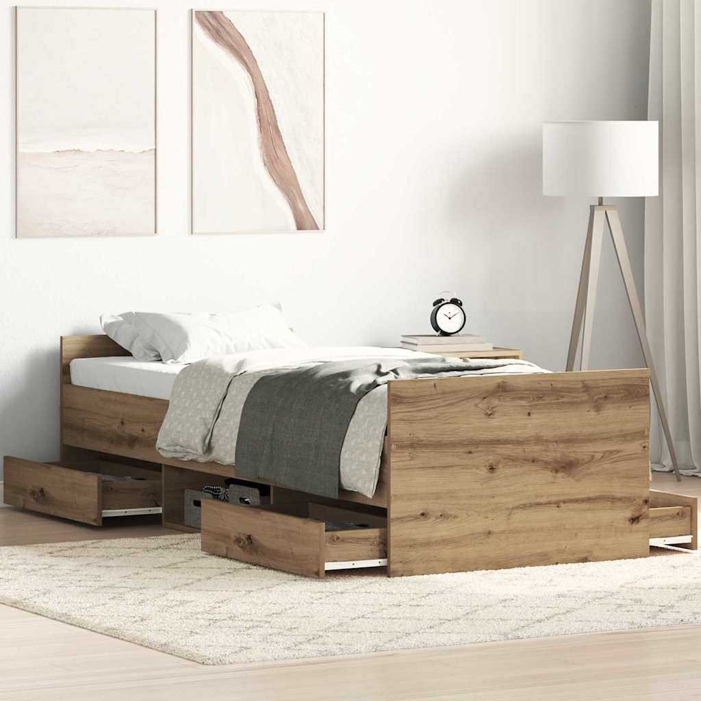 Cadre de lit chêne artisanal 75 x 190 cm Bois d'ingénierie - XIOS
