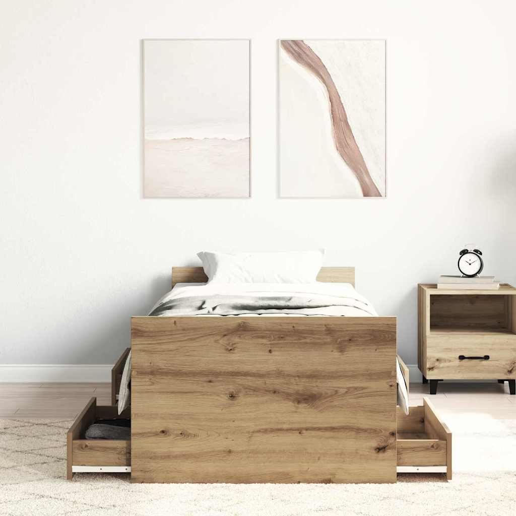 Cadre de lit chêne artisanal 75 x 190 cm Bois d'ingénierie - XIOS