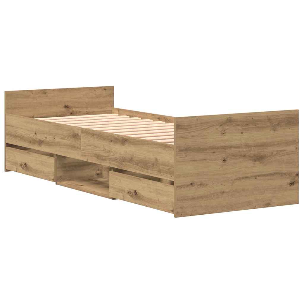 Cadre de lit chêne artisanal 75 x 190 cm Bois d'ingénierie - XIOS
