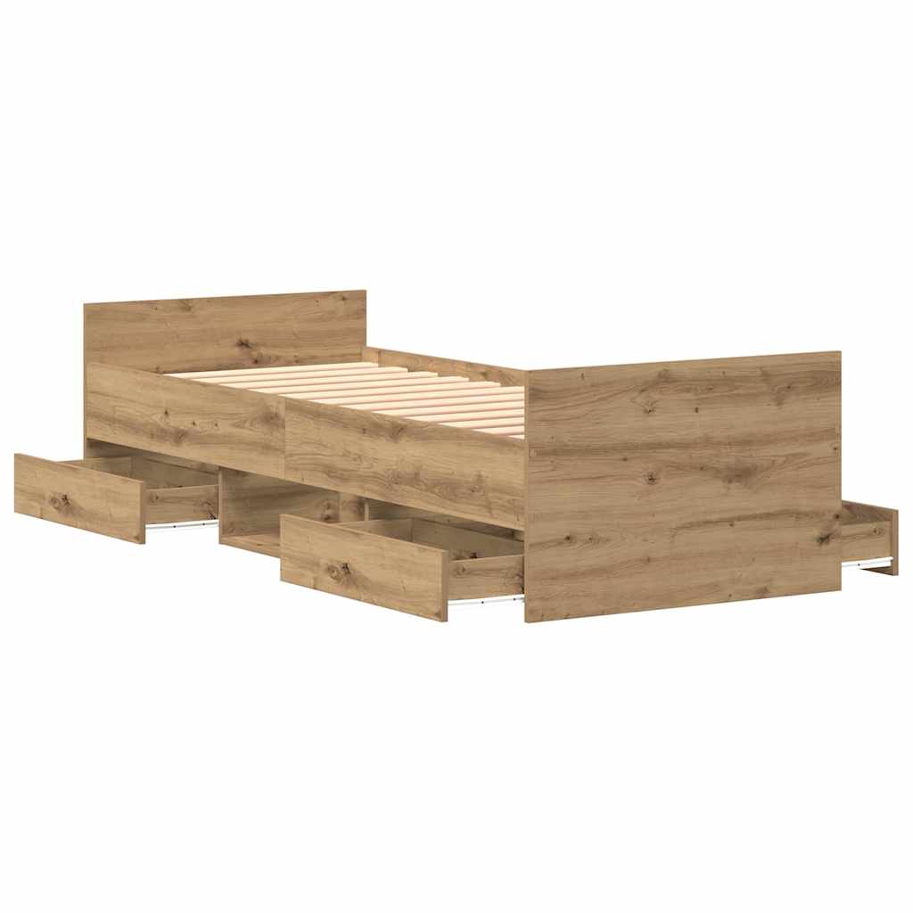 Cadre de lit chêne artisanal 75 x 190 cm Bois d'ingénierie - XIOS