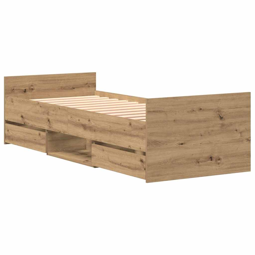 Cadre de lit chêne artisanal 75 x 190 cm Bois d'ingénierie - XIOS