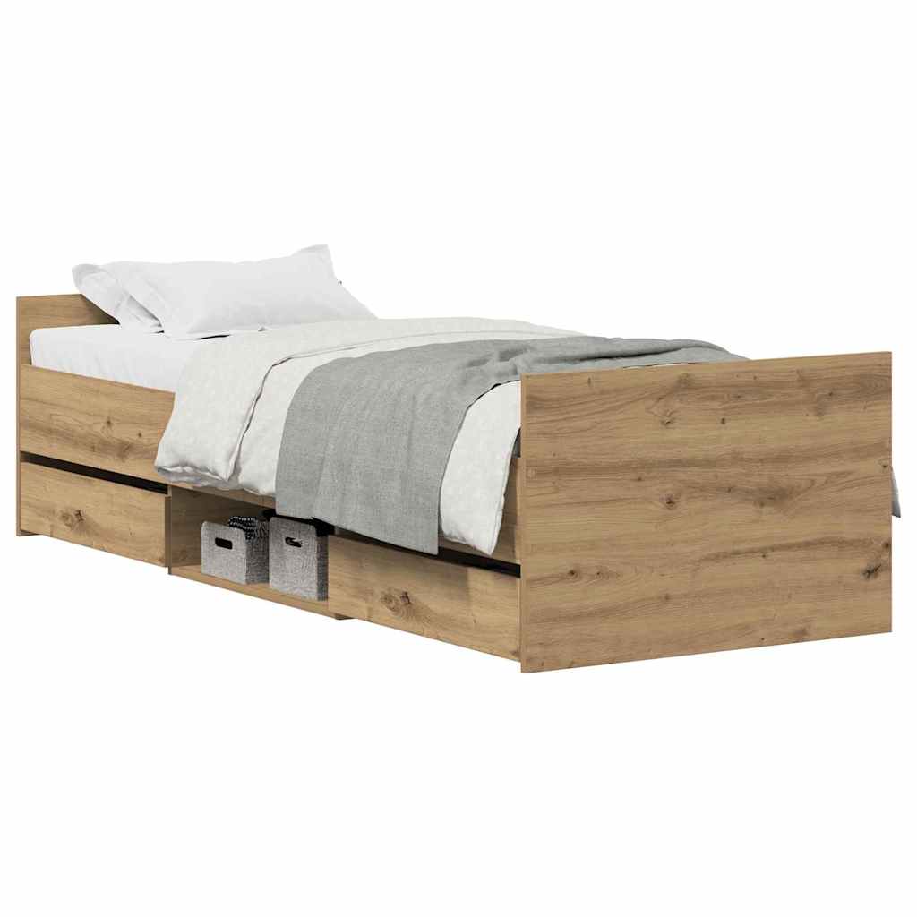 Cadre de lit chêne artisanal 75 x 190 cm Bois d'ingénierie - XIOS