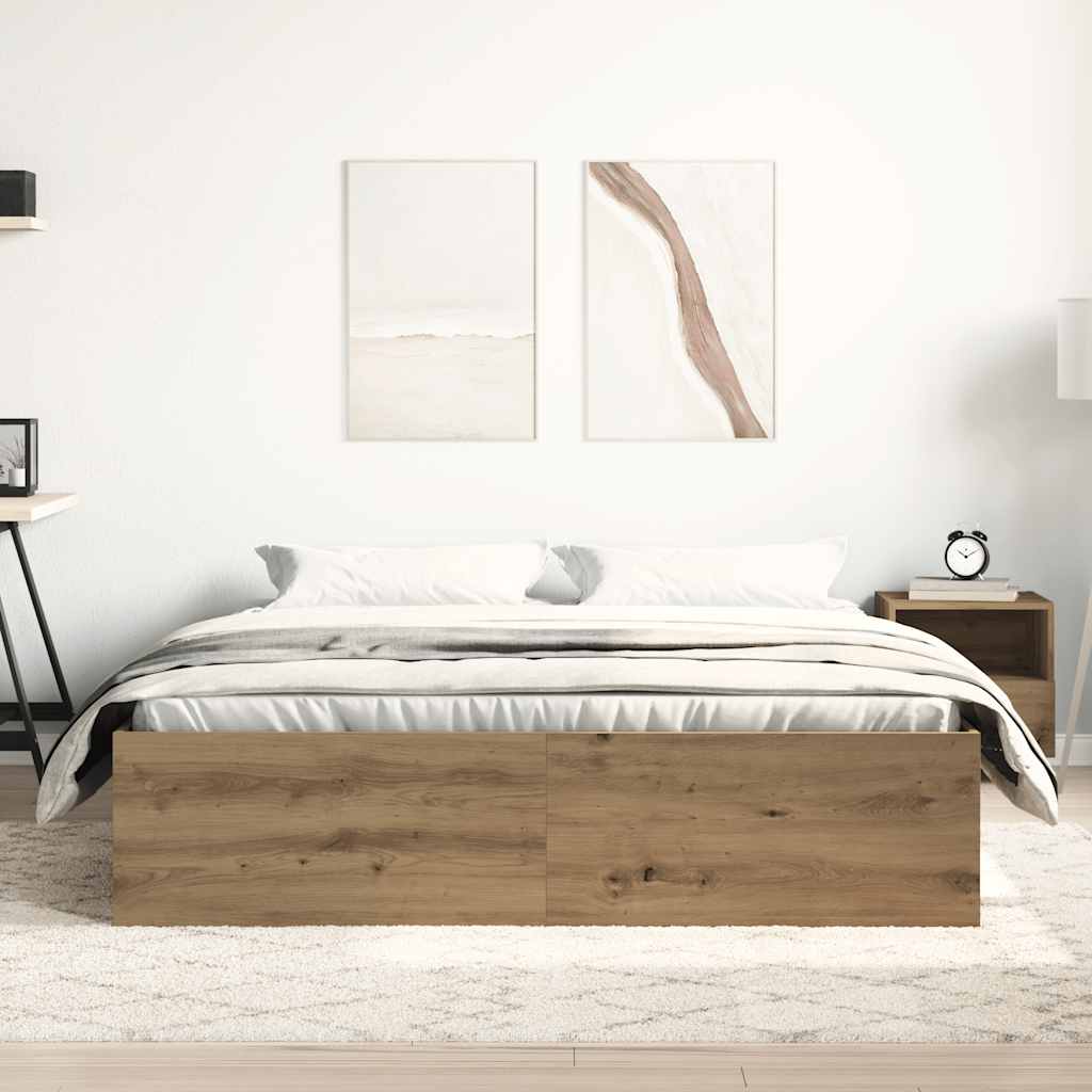 Cadre de lit sans matelas en chêne massif 150 x 200 cm bois d'ingénierie - XIOS