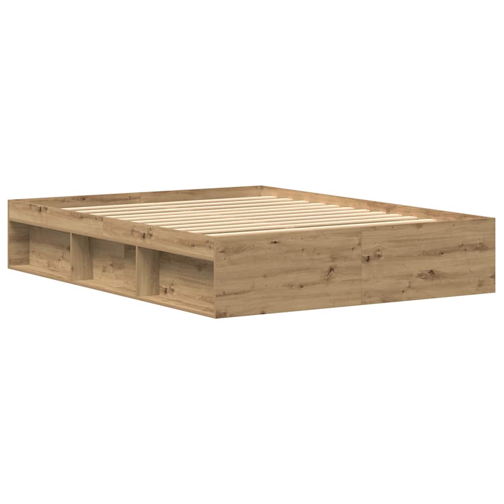 Cadre de lit sans matelas en chêne massif 150 x 200 cm bois d'ingénierie - XIOS